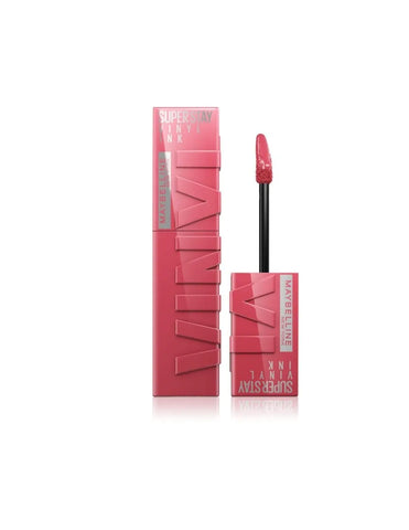 Maybelline Superstay Vinyl Ink liquid lipstick in shade 160 Sultry, featuring a sleek 4.2ml bottle with the lipstick applicator visible.