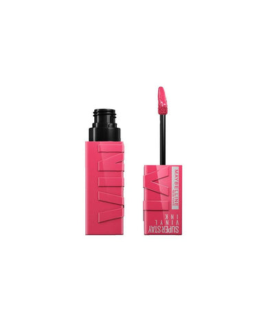Maybelline Superstay Vinyl Ink Liquid Lipstick in shade 20-Coy, showcasing the sleek black tube and vibrant lipstick color.