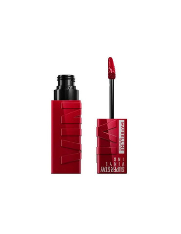 Maybelline Superstay Vinyl Ink Liquid Lipstick in shade 55 Royal, showcasing the sleek black tube and applicator.