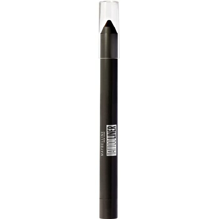 Maybelline Tattoo Liner Gel Pencil in Deep Onyx, black eyeliner with gel pencil texture, displayed with its packaging.