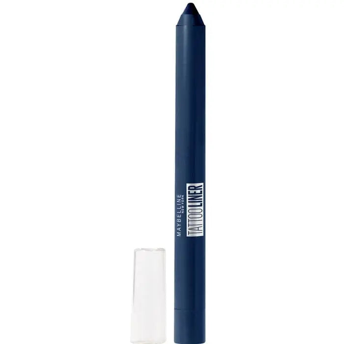 Maybelline Tattoo Liner Gel Pencil in 920 Striking Navy, a close-up of the navy eyeliner pencil with a pointed tip.