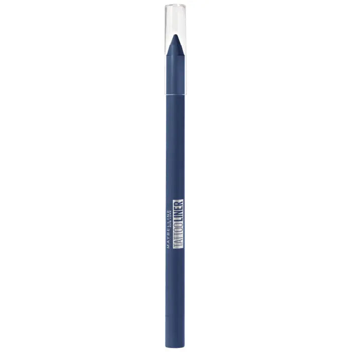 Maybelline Tattoo Liner Gel Pencil in Deep Teal, with a sleek black pencil tip and vibrant teal color in a close-up shot.