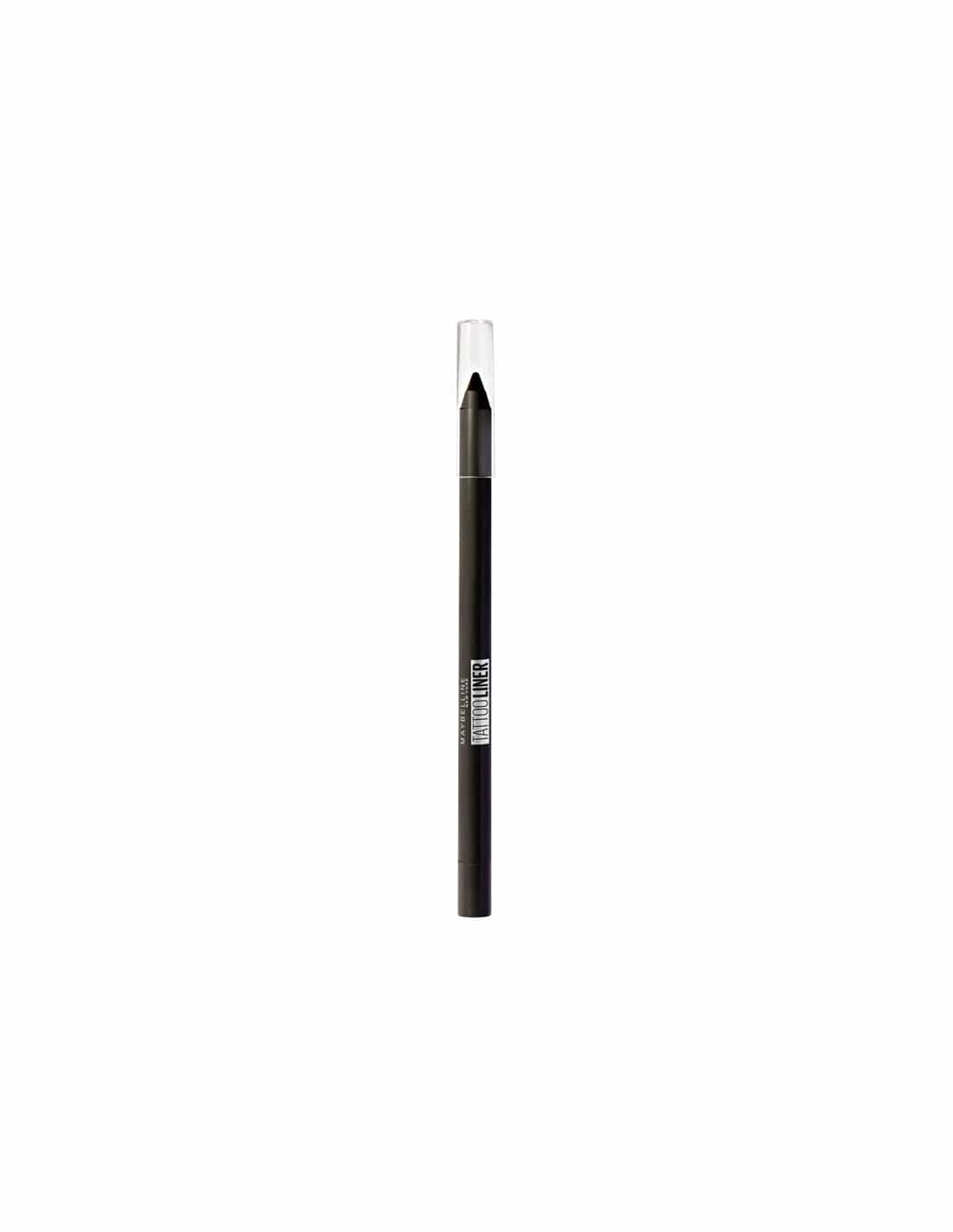 Maybelline Tattoo Liner Gel Pencil in shade 970 Polishe, 1.3g, with black gel eyeliner pencil on a white background.