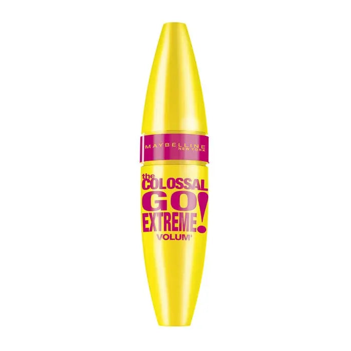 Maybelline The Colossal Go Extreme Mascara in black, 9.5ml, showcased with its packaging on a neutral background.