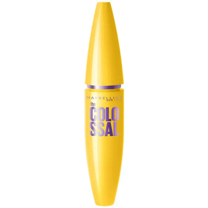 Maybelline The Colossal Volume Express Mascara in black, shown on a model's eyelashes, enhancing volume and definition.