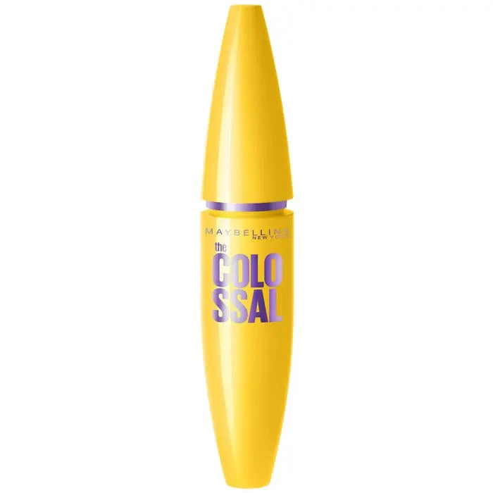 Maybelline The Colossal Volume Express Mascara in black, showcasing the mascara wand and volumizing brush.