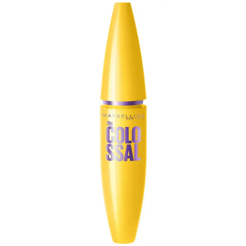 Maybelline The Colossal Volume Express Mascara in black, showcasing thick, voluminous lashes for bold eye makeup.