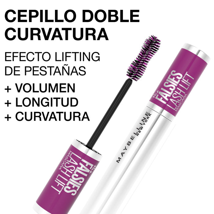 Maybelline The Falsies Lash Lift washable mascara in black, with a brush applicator and sleek black tube.