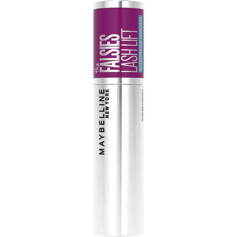 Maybelline The Falsies Lash Lift Waterproof Mascara in 01 Black, showcasing the sleek mascara tube and brush.