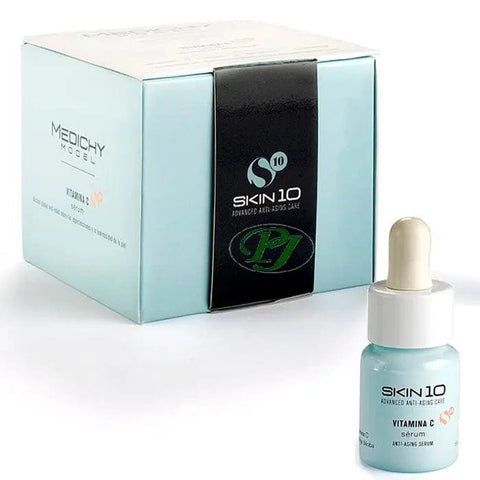 Medichy Model Skin10 Vitamin C Serum 15ml by Jag Couture London - New York, clear glass bottle with dropper for brightening skincare.