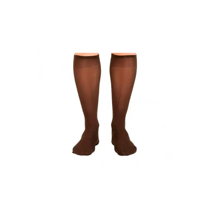 Medilast Sock 300 in brown, extra large size, by Jag Couture London - New York, shown in a close-up image.