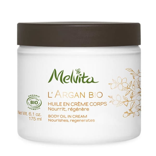 Melvita Argan Bio Body Oil in 175ml bottle, featuring nourishing argan oil for smooth, hydrated skin.
