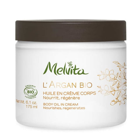 Melvita Argan Bio Body Oil in 175ml bottle, featuring nourishing argan oil for smooth, hydrated skin.