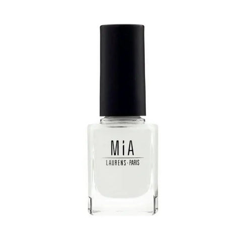 Jag Couture London - New York Mía Cosmetics Cotton White nail polish bottle with white cap and clear glass showing the polish color.