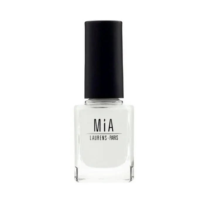 Jag Couture London - New York Mía Cosmetics Cotton White nail polish bottle with white cap and label, close-up image.