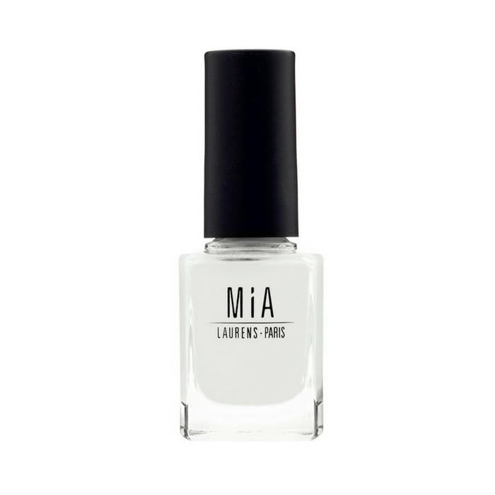 Jag Couture London - New York Mía Cosmetics Cotton White nail polish bottle with white cap and clear glass.