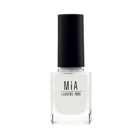 Jag Couture London - New York Mía Cosmetics Cotton White nail polish bottle with white cap and clear glass.