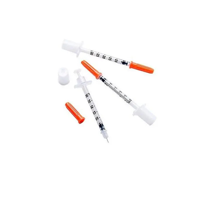Microfine syringe from Jag Couture London New York, 1/2U size, 8 x 0.3ml, 10 units, with a clear needle and graduation marks.