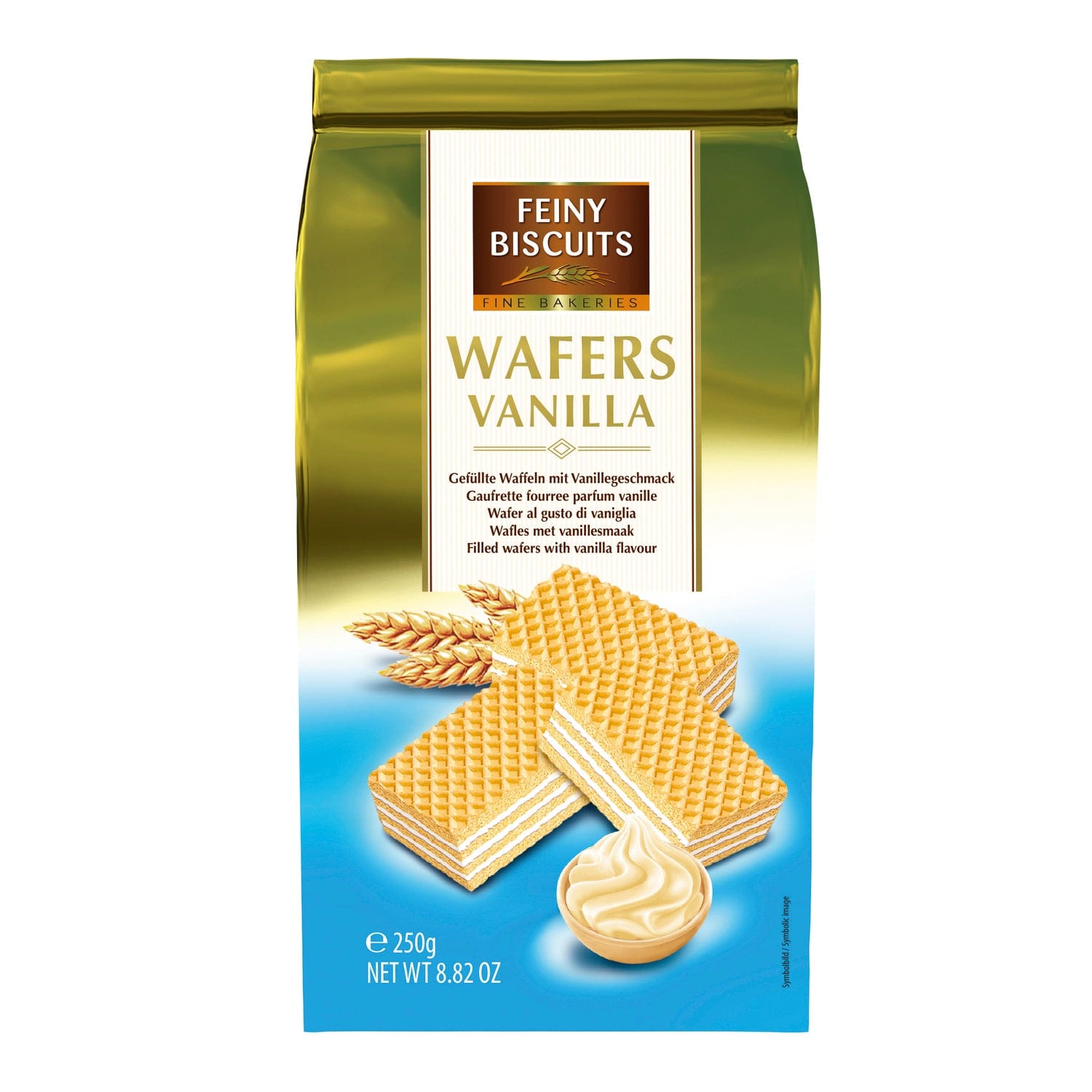 Jag Couture London New York Mignon wafers with vanilla cream filling in sachet bag, showing the wafer snack packaging.