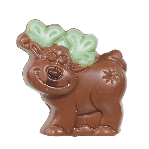 Milk chocolate reindeer with hazelnut filling, decorated with festive details, from Jag Couture London - New York, 13g.