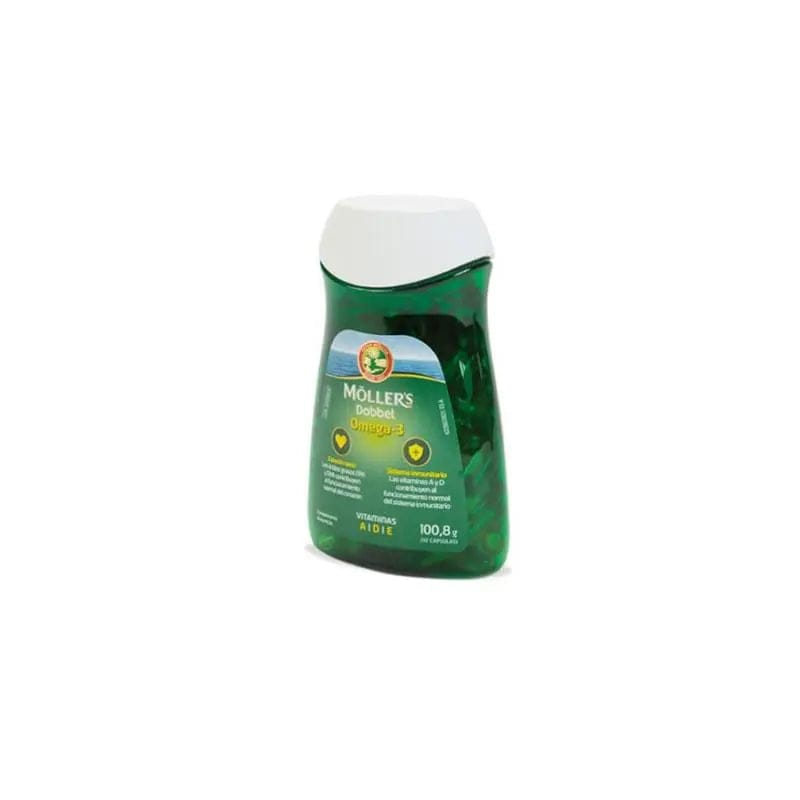 Jag Couture London Omega 3 capsules bottle featuring Moller’s Dobbel’s Omega 3 supplement in a 112-cap container.