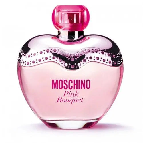 Moschino Pink Bouquet Eau De Toilette spray bottle, 50ml, with pink floral design and elegant packaging.