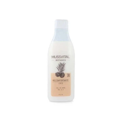 Jag Couture London Mussvital Coconut Bath Gel, 750ml bottle with tropical coconut scent and gentle cleansing formula.