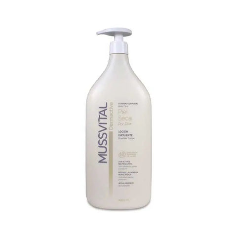 Jag Couture London New York Mussvital Dermoactival Dry Emollient Lotion in 1L bottle, moisturizing and soothing skin.