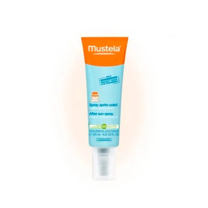 Mustela After Sun Moisturizing Spray by Jag Couture London New York, 125ml bottle with a spray nozzle, designed for soothing sun-exposed skin.