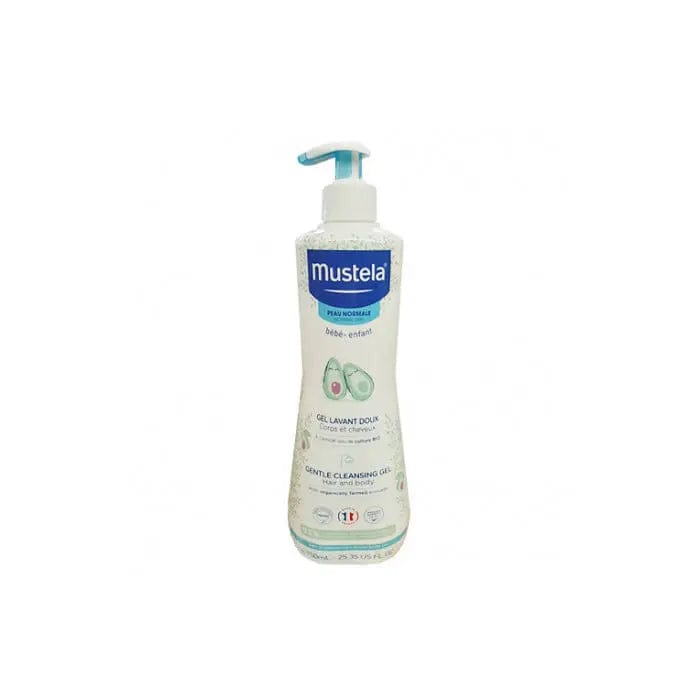 Mustela Gentle Cleansing Gel in 750ml bottle with clear label, designed for sensitive skin, from Jag Couture London - New York.