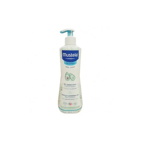 Jag Couture London New York Mustela Gentle Cleansing Gel 750ml bottle, clear plastic container with white and blue label.