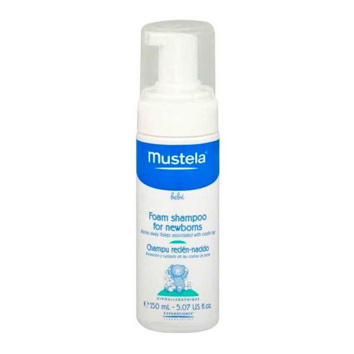 Jag Couture London New York Mustela newborn shampoo bottle, 150ml, with white and blue packaging and a clean, simple design.