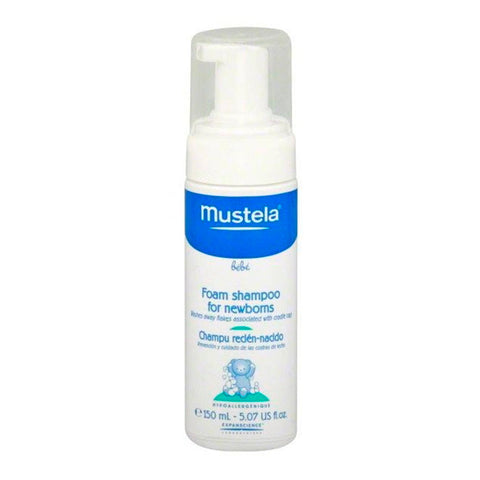 Jag Couture London New York Mustela newborn shampoo bottle, 150ml, with white and blue packaging and a clean, simple design.