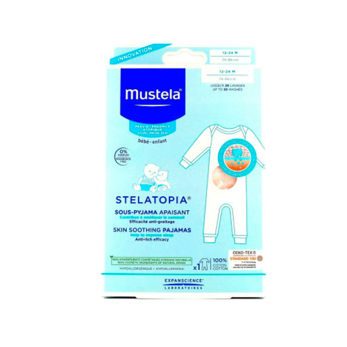Mustela Skin Soothing Pajamas for 12-24 months, designed for sensitive skin, displayed in soft, comfortable fabric.