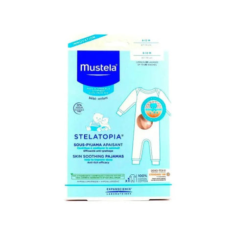 Mustela Skin Soothing Pajamas for 6-12 months, soft fabric, in a cozy baby outfit, from Jag Couture London - New York.