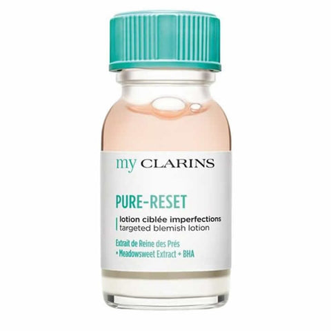 Jag Couture London My Clarins Targeted Blemish Lotion in 13ml bottle, featuring clear packaging and product label.