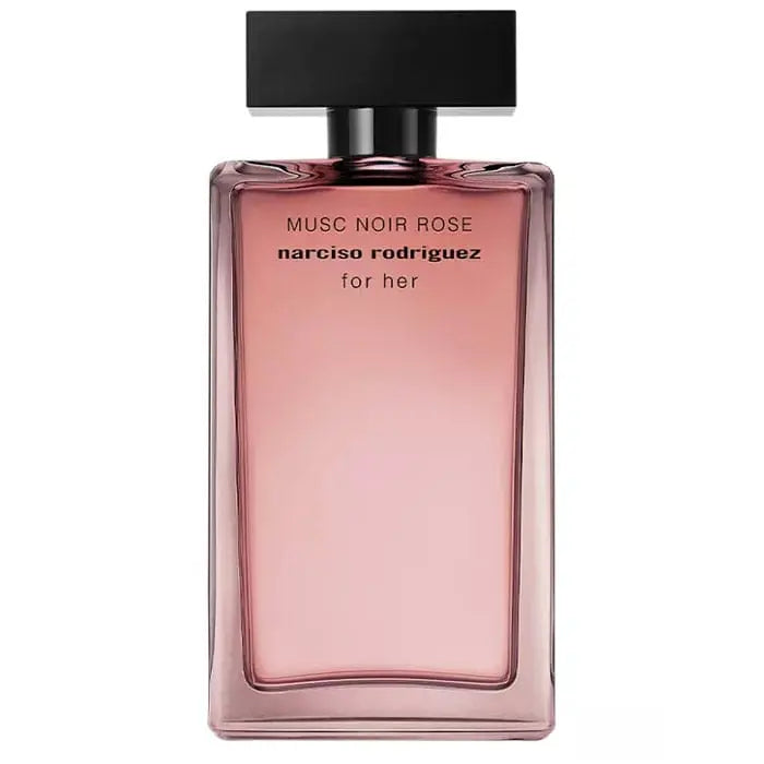 Narciso Rodriguez Musc Noir Rose perfume spray 100ml bottle with elegant packaging and floral accents.