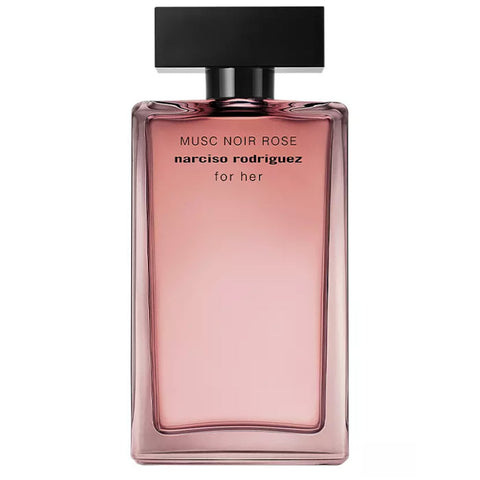 Narciso Rodriguez Musc Noir Rose perfume spray 100ml bottle with elegant black and pink packaging, showcasing luxury fragrance design.