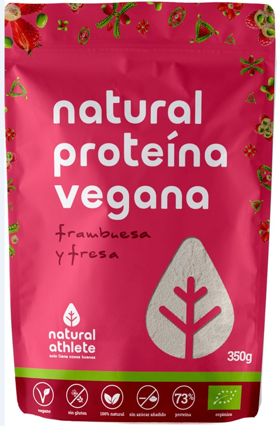 Natural Athlete Vegan Protein with Strawberry and Raspberry flavor in a 350g jar from Jag Couture London New York.