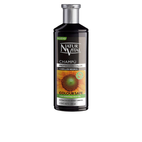 Jag Couture London Naturaleza Y Vida Colorsafe Shampoo Black 300ml bottle with black and colorful label for color-treated hair.