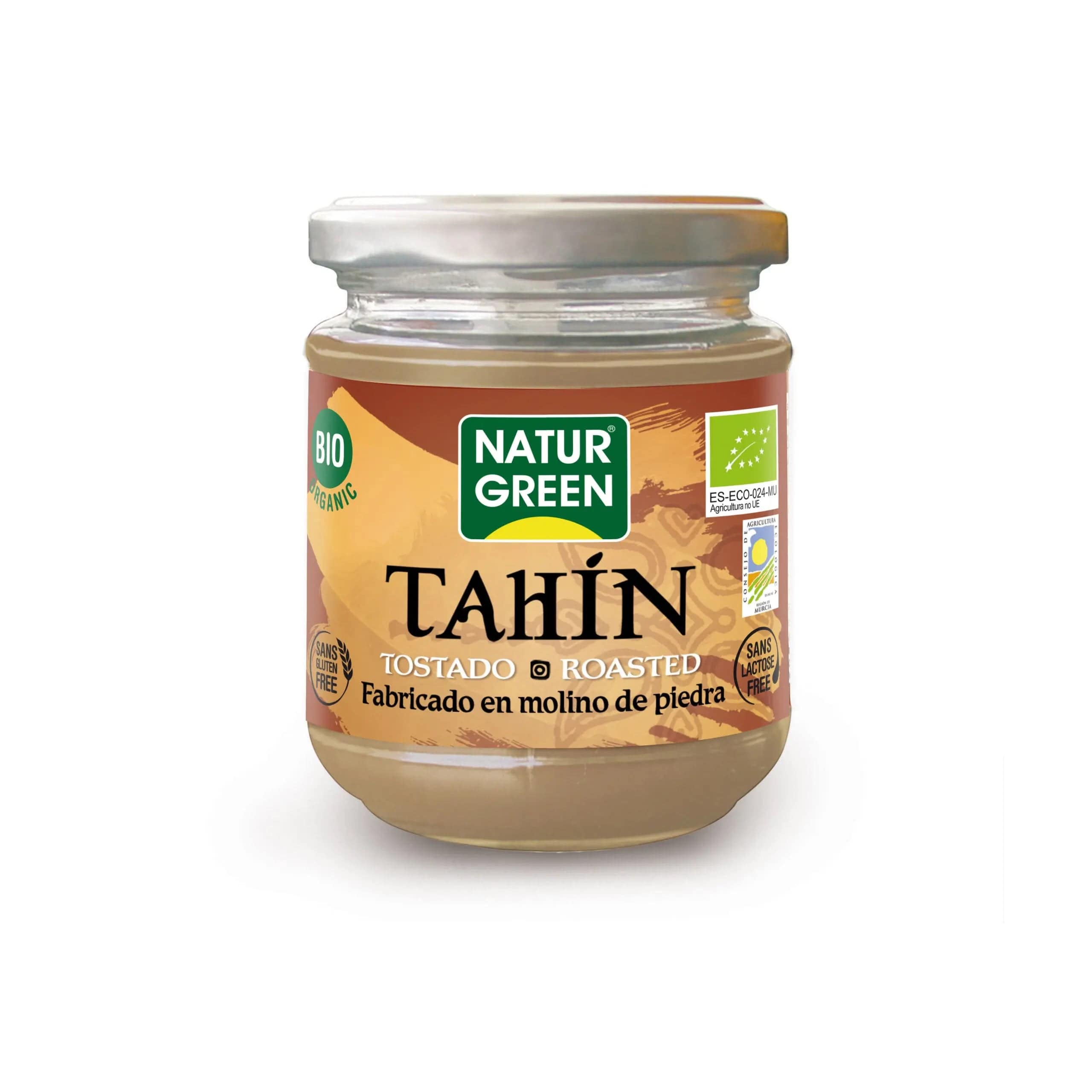 Jar of Naturgreen Tahin Tostado 300g, toasted sesame seed spread by Jag Couture London New York, with a textured label and lid.