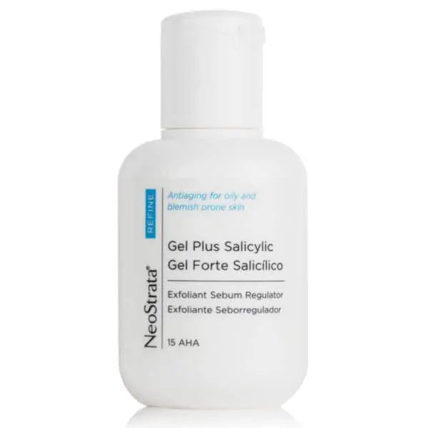 Neostrata Refine Gel Plus Salicylic 15 AHA in 100ml bottle, featuring clear gel with label, from Jag Couture London New York.