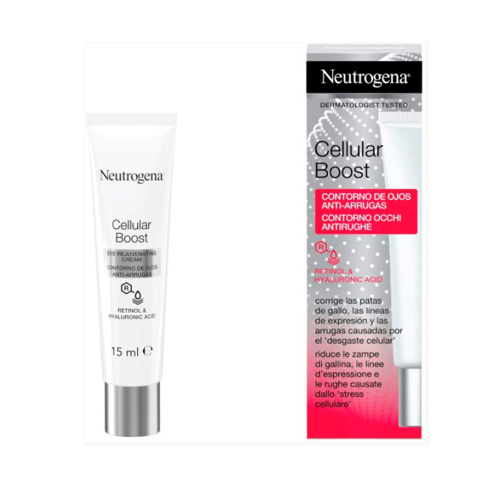 Neutrogena Cellular Boost Eye Cream in 15ml jar, shown with sleek packaging and applicator for eye skincare.