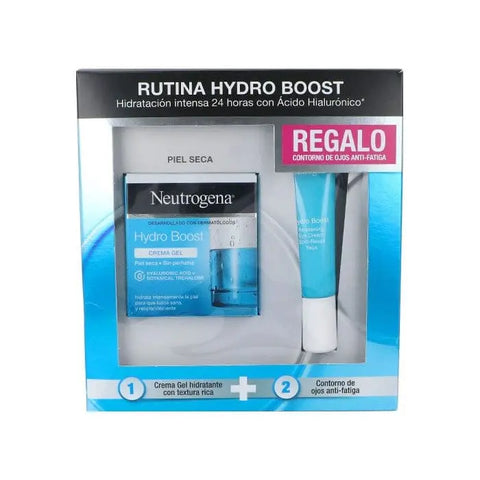 Neutrogena Hydro Boost Dry Skin Gel Cream 50ml set, featuring moisturizing gel cream in a sleek container, displayed on a clean background.