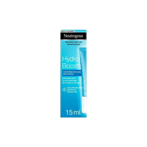 Neutrogena Hydro Boost Eye Contour Gel Cream in a 15ml jar, featuring a clear gel formula for eye hydration and refreshing skincare.