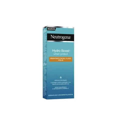 Neutrogena Hydro Boost Urban Protect SPF 25 facial fluid in 50ml bottle, hydrating skincare with sun protection.