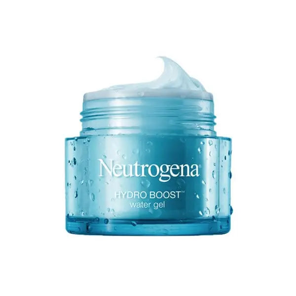 Neutrogena Hydro Boost Water Gel in 50ml jar, featuring a clear, blue gel texture, branded by Jag Couture London New York.