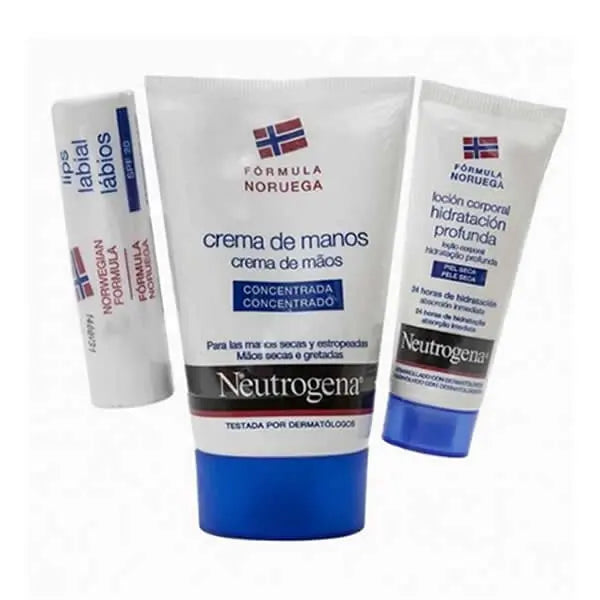 Neutrogena scented hand cream 50ml and lip care SPF 20 4.8g from Jag Couture London – moisturizing skincare products.