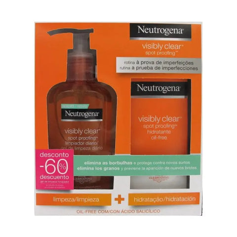 Two bottles of Neutrogena Visibly Clear Daily Wash, 200ml each, in a set, displayed on a clean surface with branding.