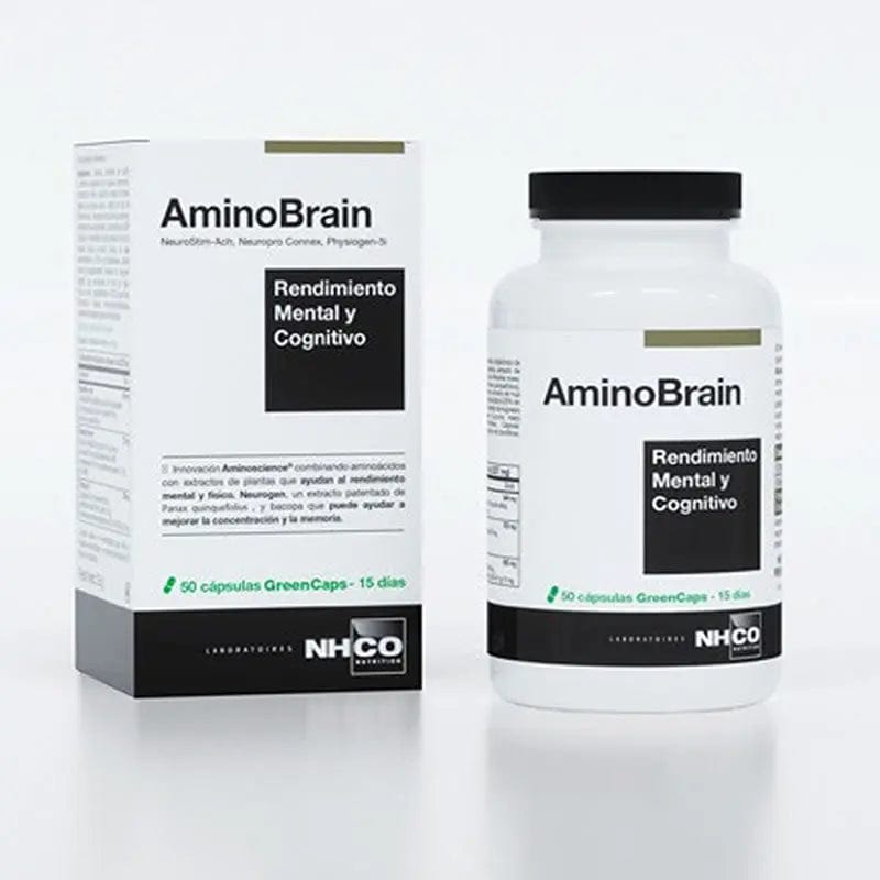 Jag Couture London New York NHCO-AminoBrain capsules for mental and cognitive performance, showing 50 capsules in a container.